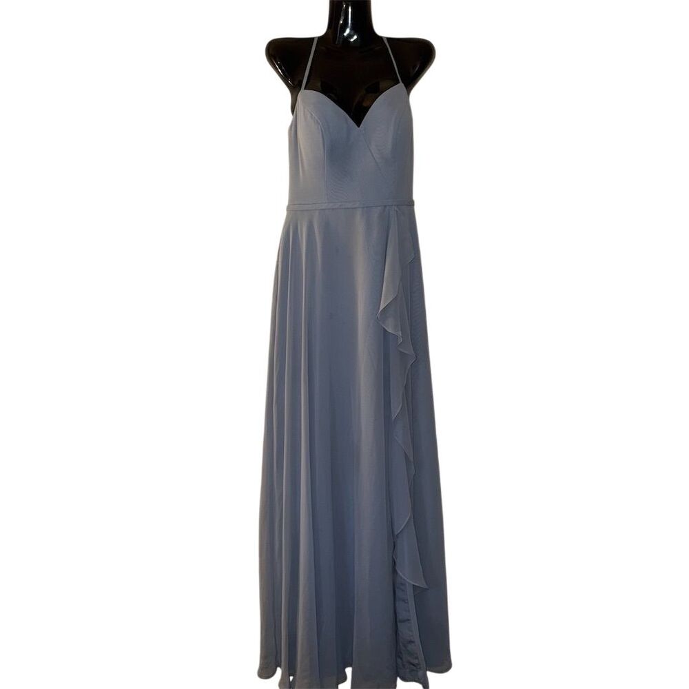 Azazie Bridesmaid Dress Size 8 Dusty Blue‎ Long Sleeveless Wedding